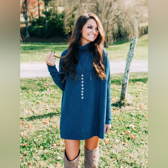 Free People We The Free Kitty Thermal Mock Cowl Neck Oversized Tunic Sweater - Picture 6 of 12